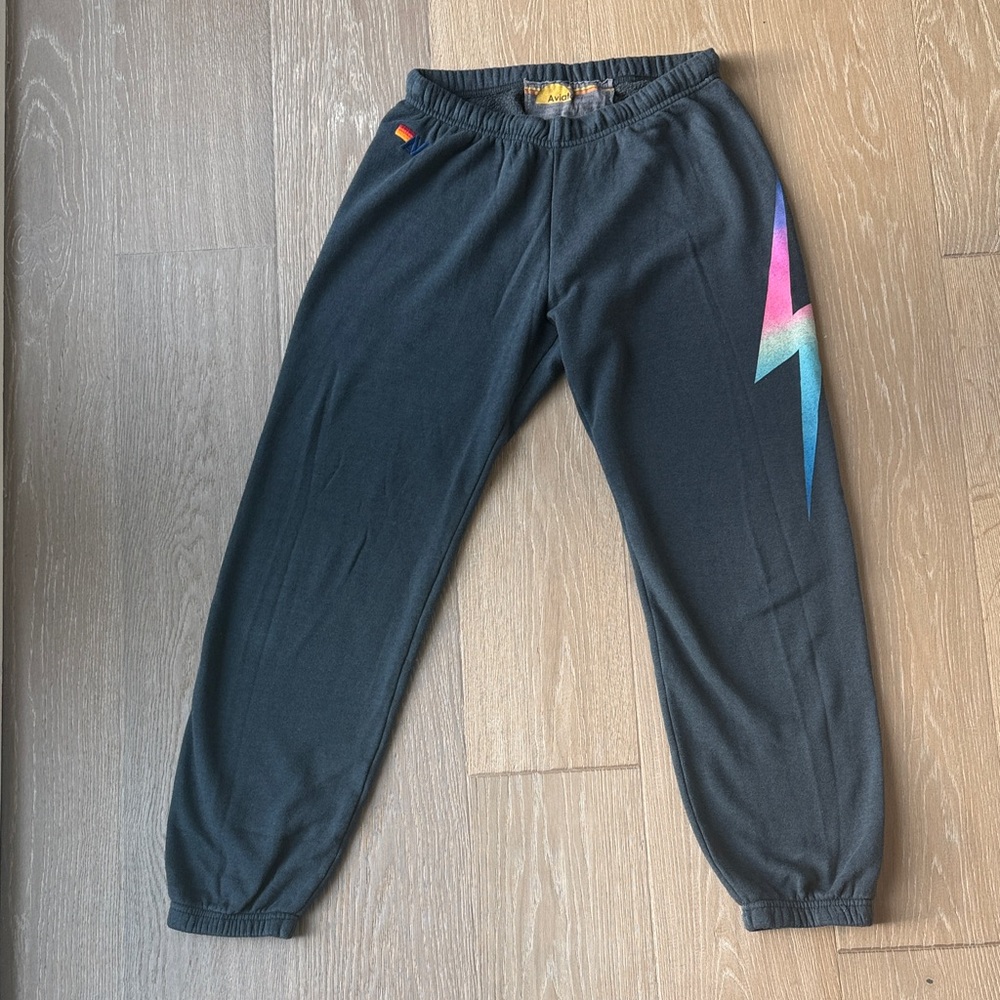 Aviator Nation Charcoal Joggers with Colorful Lightning Bolt